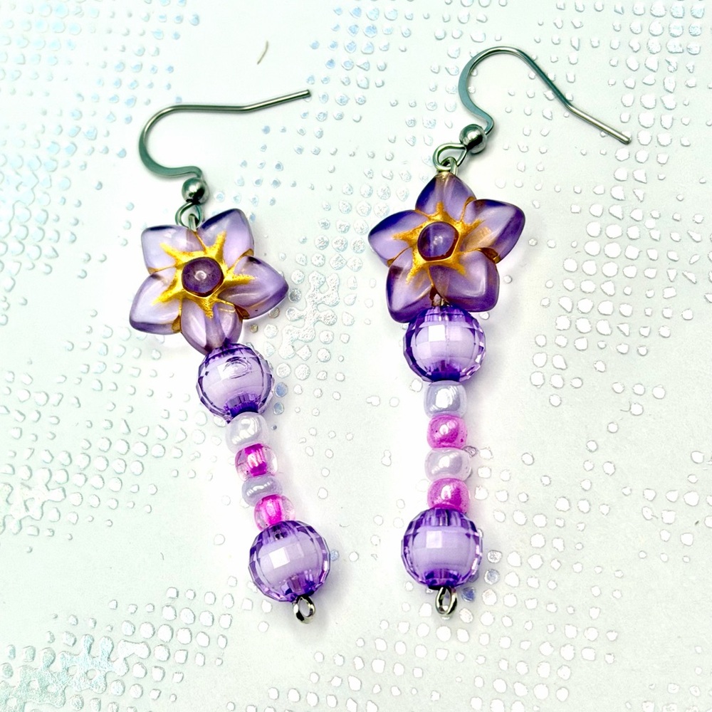 Purple and Gold Floral Earrings
